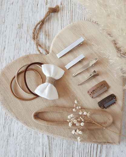 Nœud Double gaze et ruban paillettes "Fleurette" Feuillage Rose